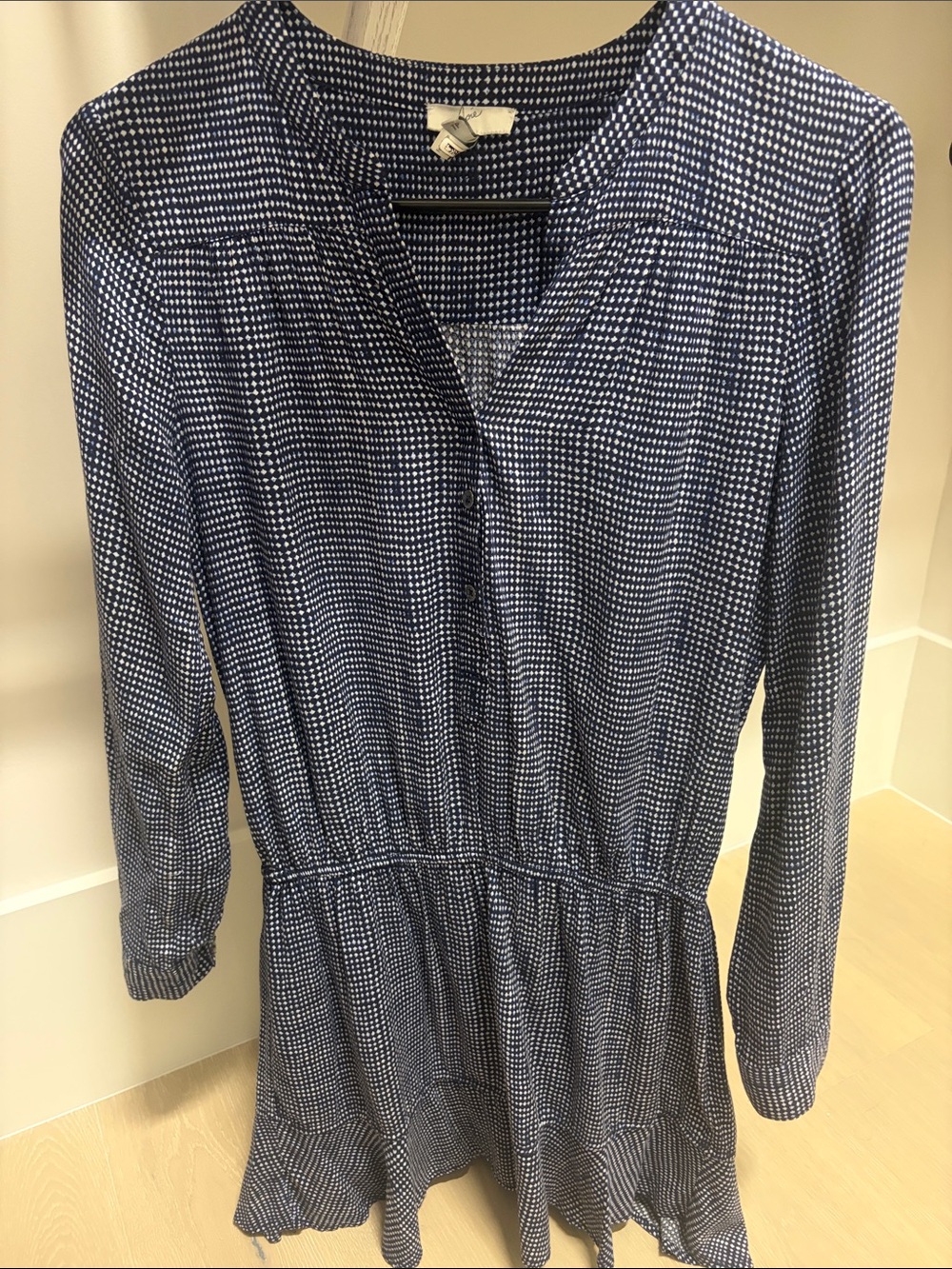 Joie Navy and White Long-Sleeve Dot Print Dress